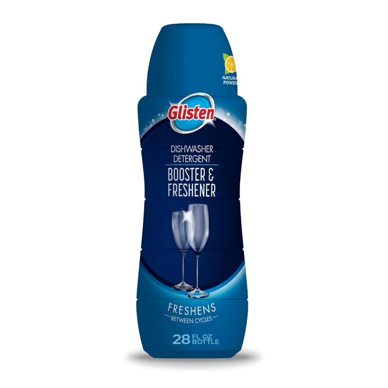 Glisten Dishwasher Detergent Booster and Freshener, Helps Eliminate Odors, Spots, and Stains, Lemon Scent, Made in the USA, 28 Ounce Bottle - Image 1